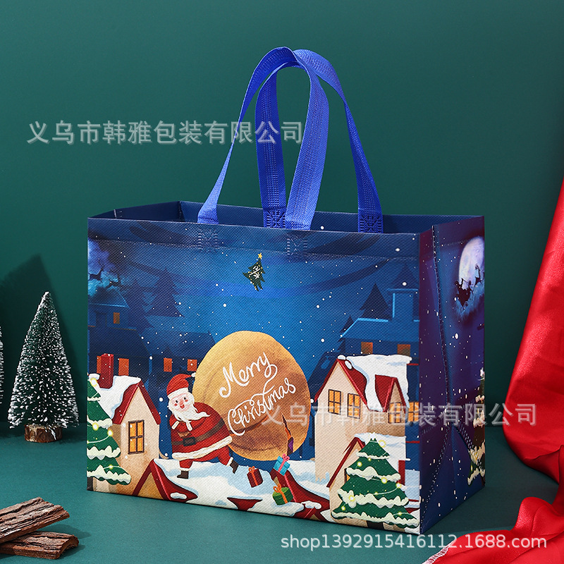 Foreign Trade Cross-Border Spot Christmas Gift Bag Non-Woven Film Cartoon Handbag Environmental Protection Shopping Bag Wholesale