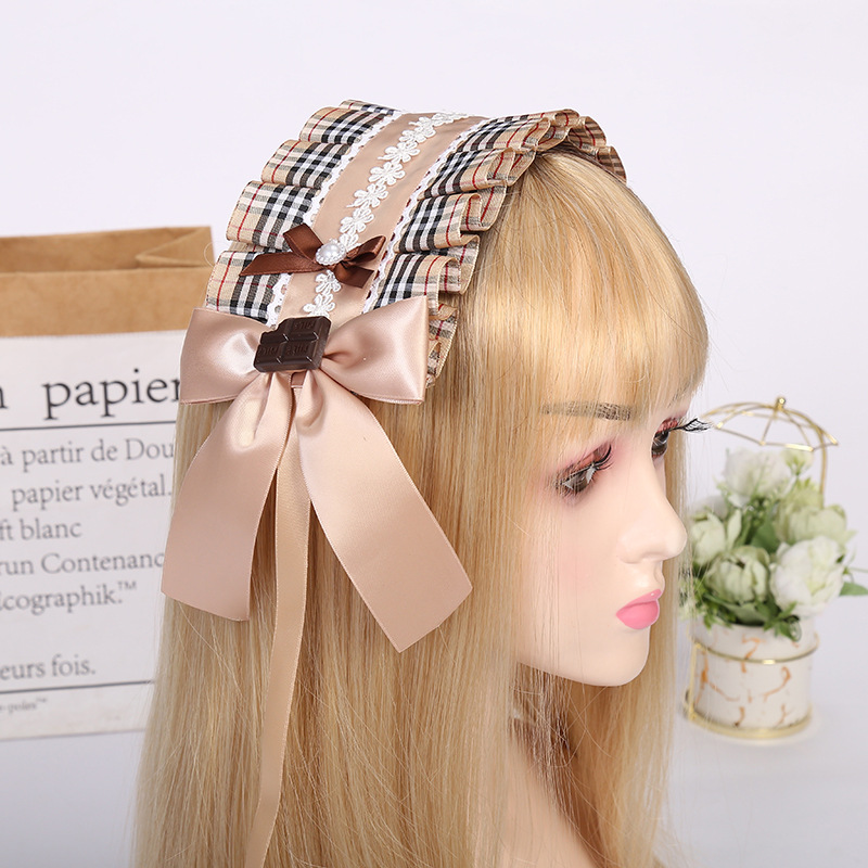 Japanese Cute Girl Lolita Hair Accessories Lace Lolita Maid Hair Band Girl Cute Bow Streamer Ornament