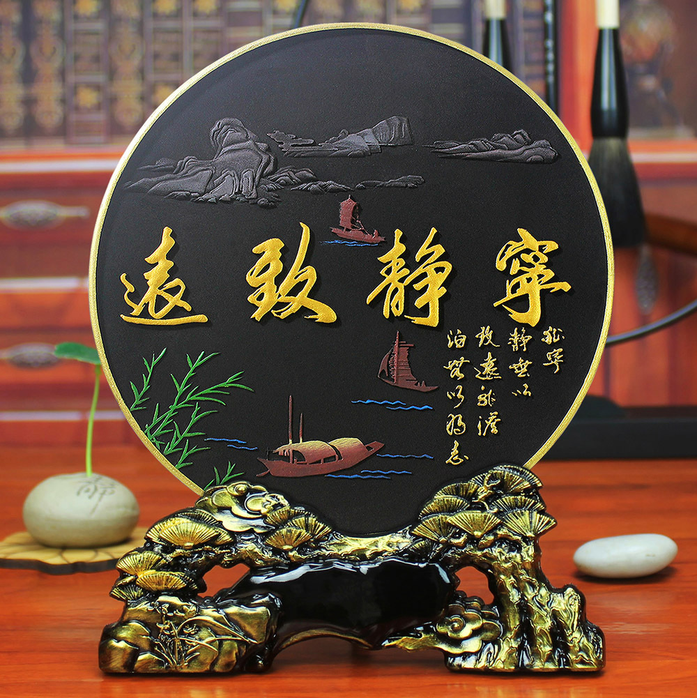 活性炭雕工艺品厚德载物家居装饰品客厅酒柜办公室桌面书柜摆件