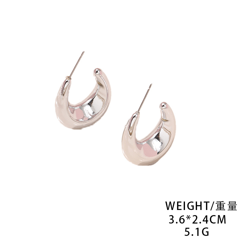 Hot Selling Product Fashion Simple Plastic Electroplating Ancient Silver C- Shaped Earrings Female Worker Factory Direct Sales Ornament Accessories Wholesale