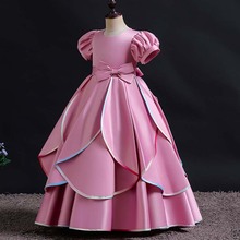 亚马逊童装花瓣儿童礼服缎布公主裙女童模特走秀连衣裙kids dress