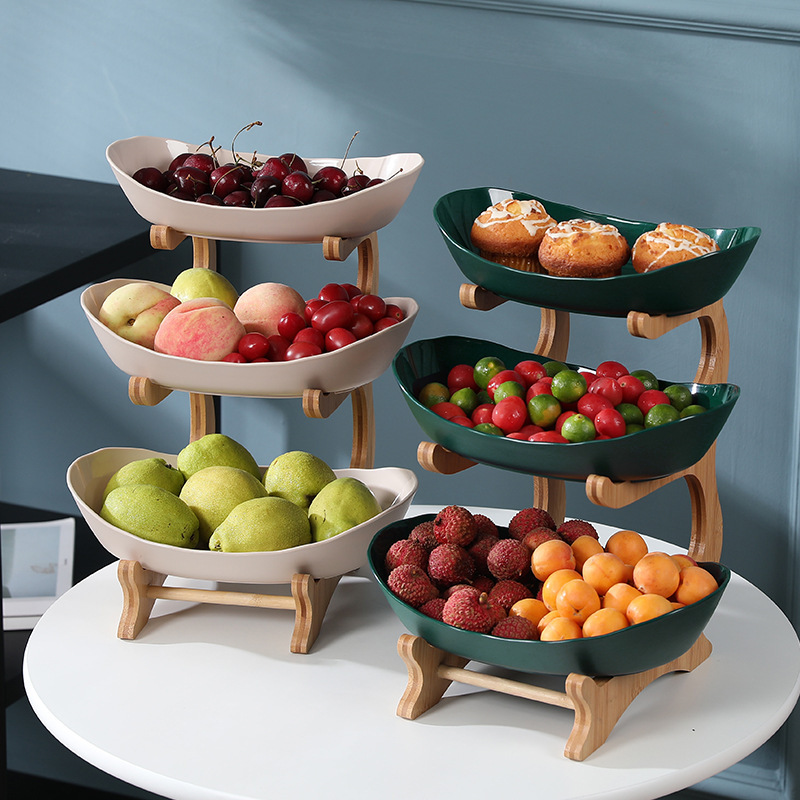 Nordic Multi-Layer Solid Wood Fruit Plate Household Restaurant Dining Table Living Room Coffee Table Snack Dish Fruit Basket Light Luxury Decoration Plate