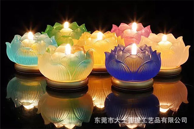 台湾七彩琉璃酥油灯座蜡烛台供佛灯莲花灯纯铜长明灯架供灯佛灯