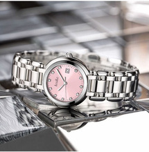 石英镶女士钻手表防水日历新月新款腕表粉少女钢带时尚轻奢直播