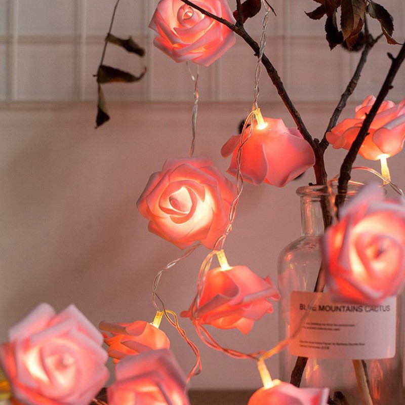 Artificial Rose LED Lighting Chain Christmas Day Color Lighting Chain Chinese Valentine's Day Romantic Confession Indoor Decorative Lights