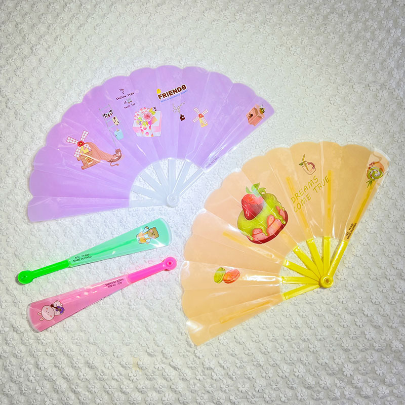 Big 7 Discount Cartoon Plastic Fan Fashionable Words Summer Folding Fan Factory Direct Supply Gift Two Yuan Store Supply Wholesale