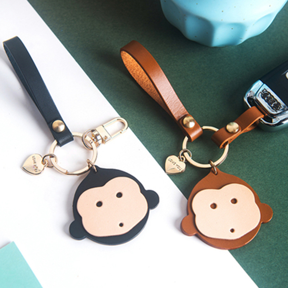 韩国网红汽车钥匙扣挂件可爱猴子皮质挂饰情侣男女朋友生日礼物