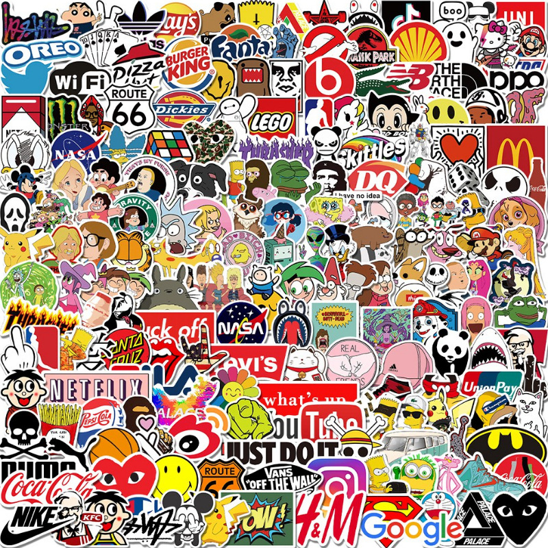 302张潮牌贴纸90s个性潮流Cool标志卡通手机壳保温杯装饰可移贴画