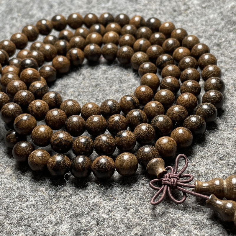 东帝汶虎沉香108手链 天然虎沉香佛珠手链圆珠印尼沉香男女款8mm