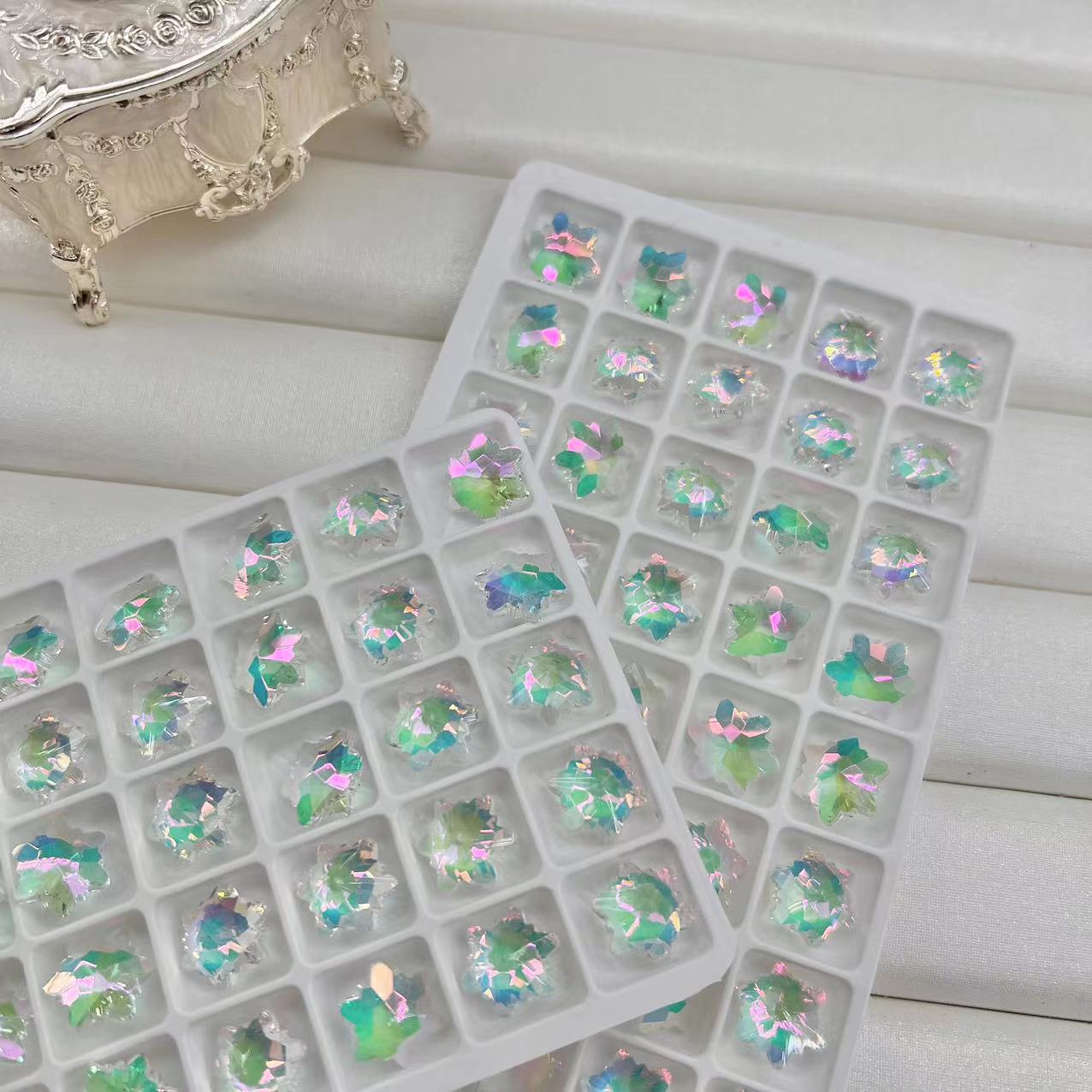 12mm Snowflake Coated Powder Bag Green Transparent Color Series K9 Nail Beauty Rhinestone Ornaments Accessories Wholesale
