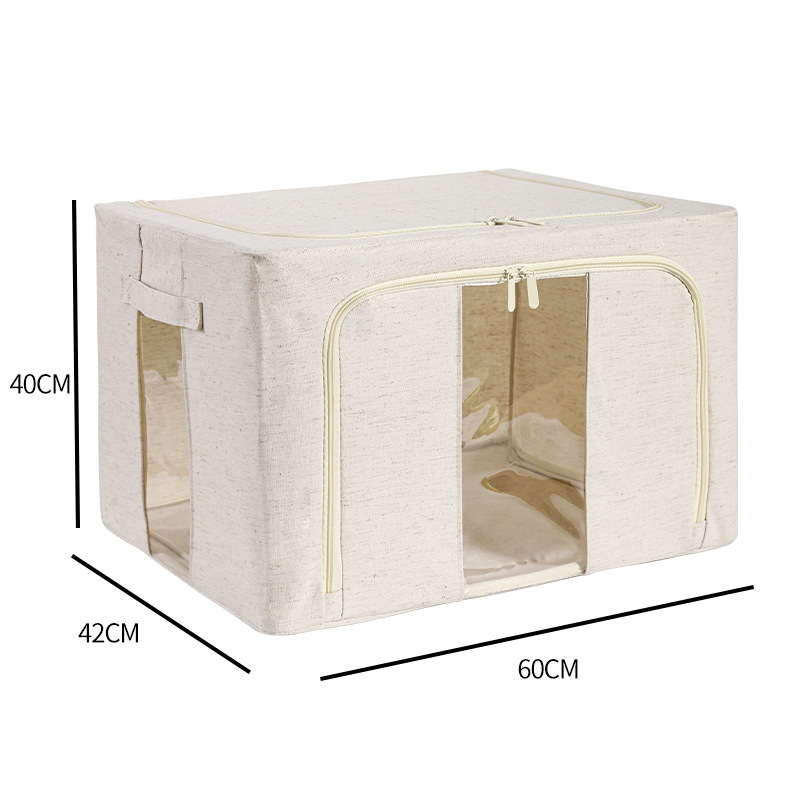 Pp Board Washable Tianshan Cotton and Linen Storage Box Fabric Folding Quilt Storage Box Double Window Steel Frame Clothes Storage Box