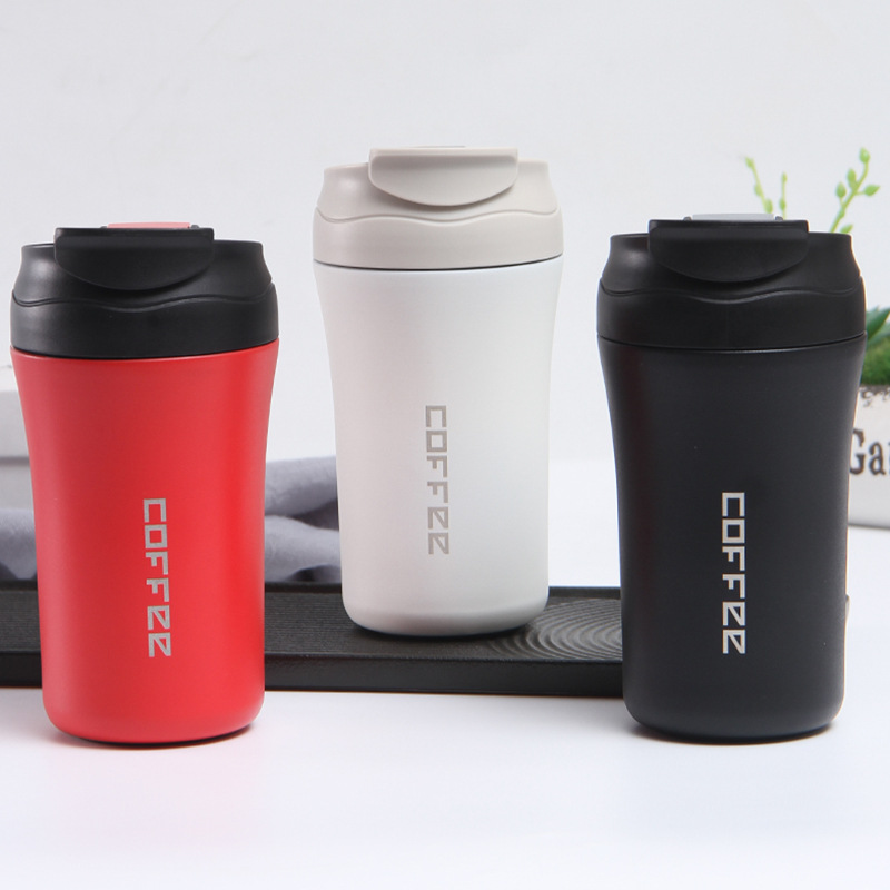 New Stainless Steel Coffee Cup Simple One Cover Dual-Use Cup with Straw Handheld Double Deck Vacuum Thermos Cup Sports Water Cup