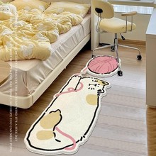 可爱卡通玩毛球猫咪仿羊绒家用卧室床边毯防滑加厚长条游戏地垫