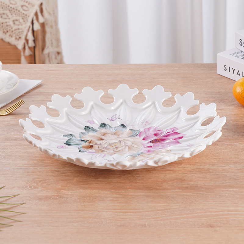 Sun Lace Special-Shaped European-Style Living Room Imitation Porcelain Large Fruit Plate Plate Living Room Colorful Melamine Candy Fruit Plate Melamine