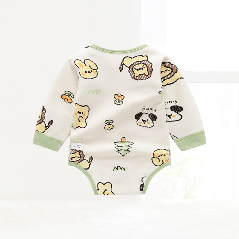 Spring New Baby Double-Sided Boneless Long Sleeve Butt Wrap Clothes Pure Cotton Cartoon Triangle Rompers Autumn Children's Clothing One Piece Dropshipping Baby Clothes