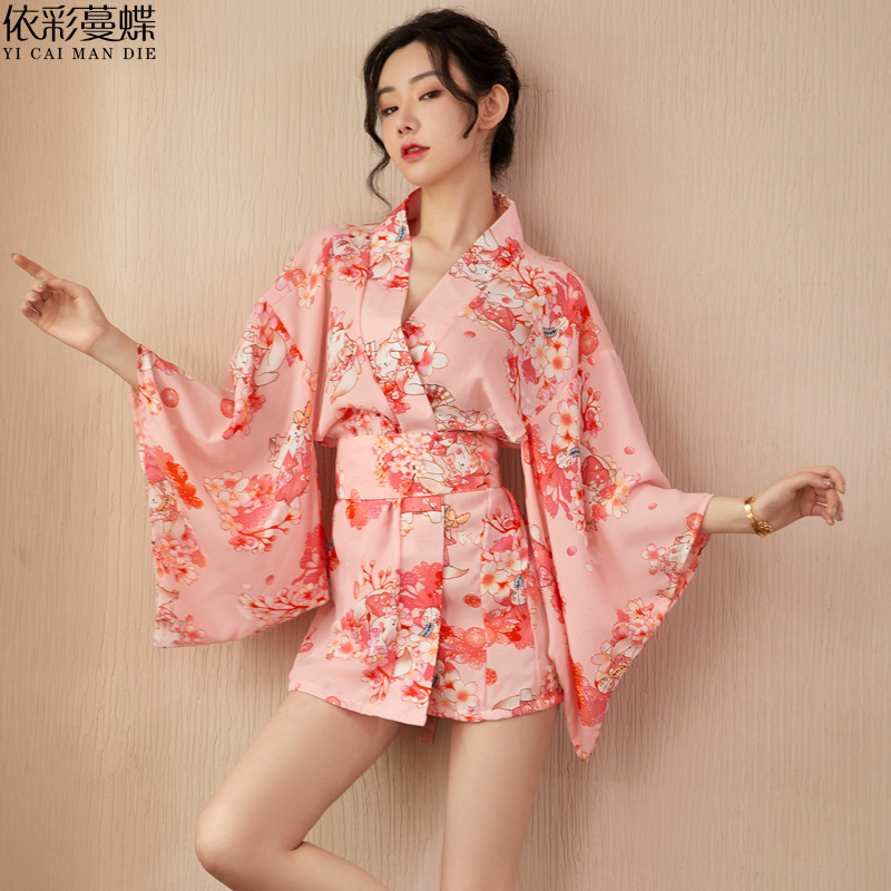 新款情趣内衣樱猫花和服套装性感诱惑套装日式可爱俏皮开襟粉睡袍
