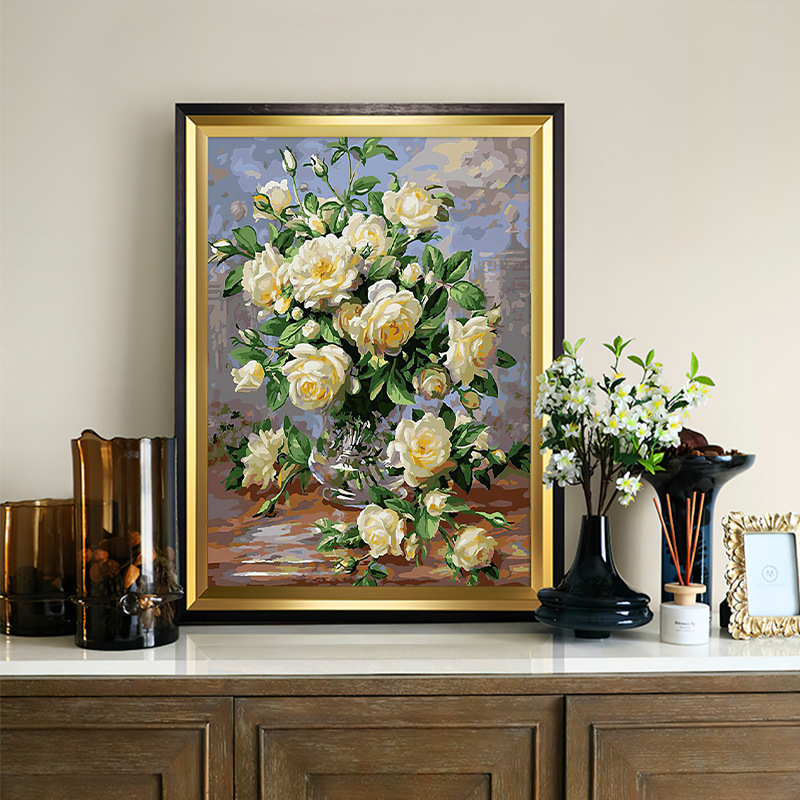 美式玄关装饰画花卉复古油画小众艺术挂画走廊过道壁画竖版北欧风