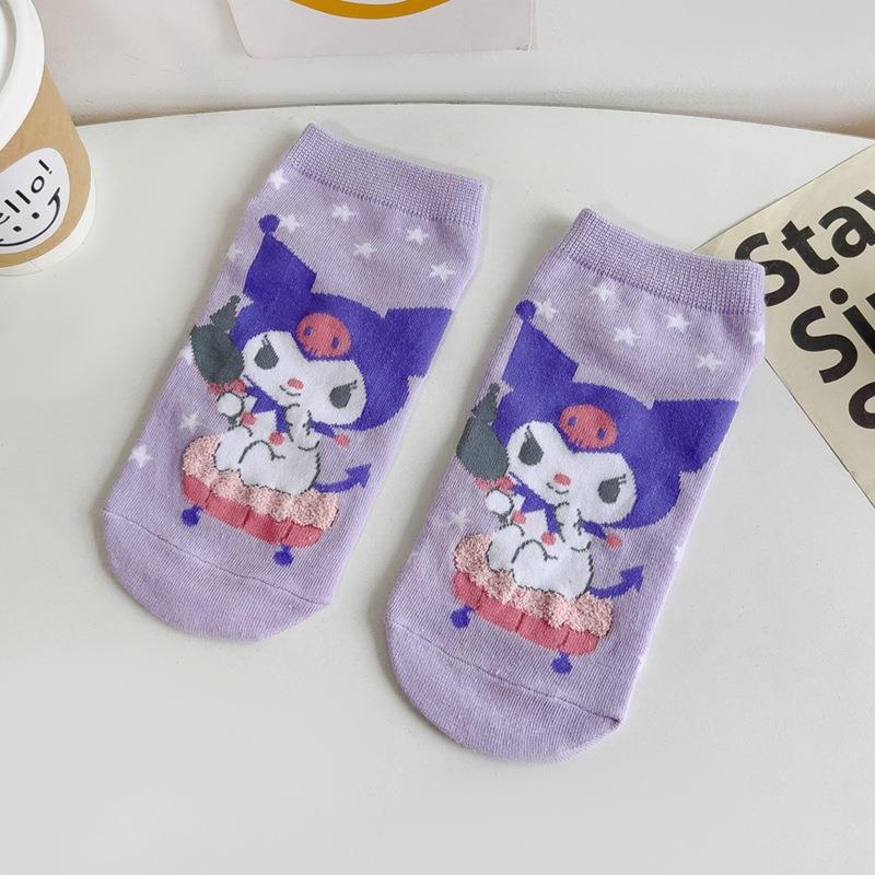 Japanese Style New Cartoon Socks Women's Purple Cute Socks 200N Women's Boat Socks Cotton Socks Wholesale One Piece Dropshipping