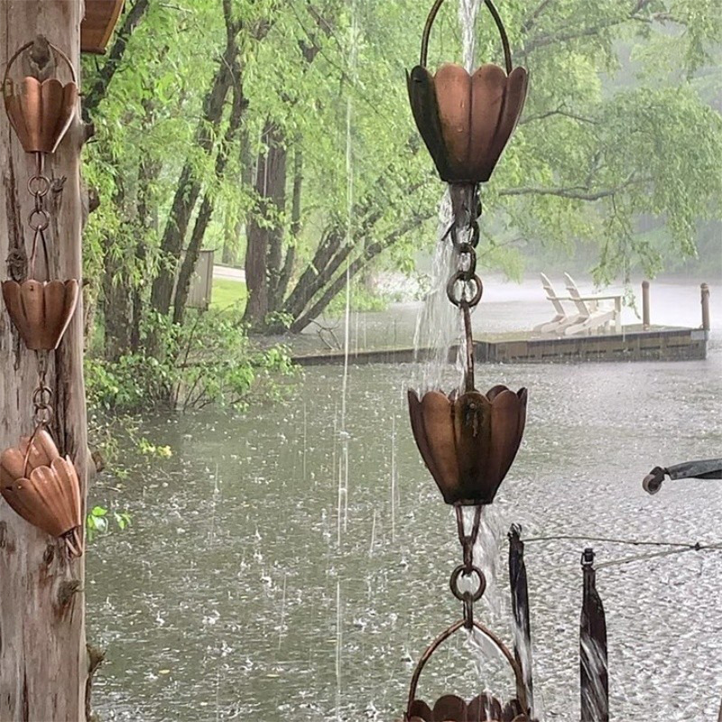 接水盘雨天雨链别墅紫铜风铃景观引水链铜排水寺庙古建链住宅景区