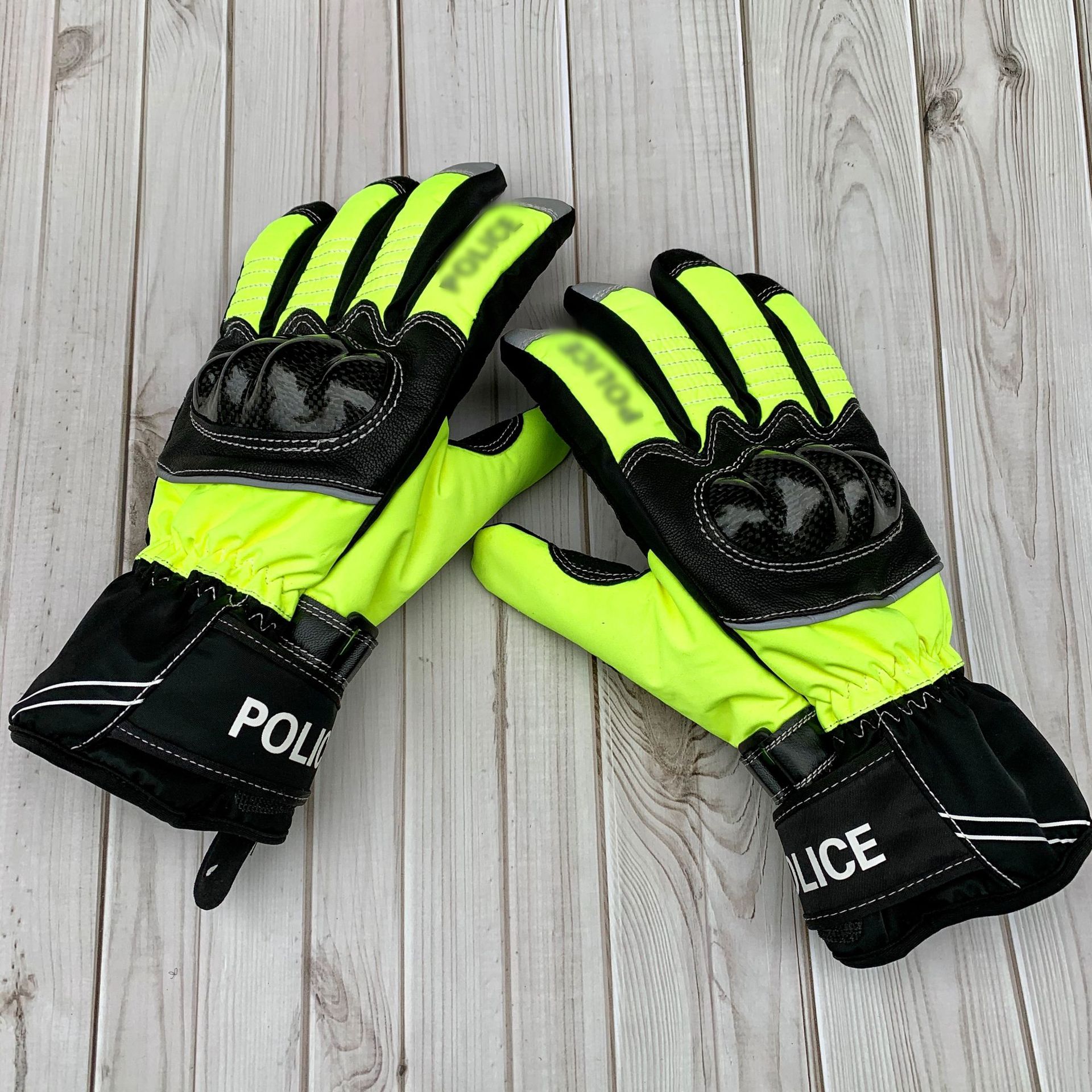 铁骑手套荧光绿反光碳纤维硬壳冬季防水战术骑机车摩托车真皮手套