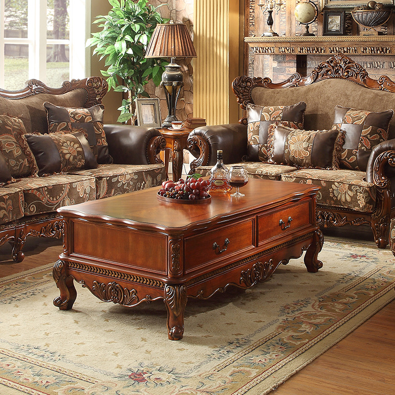 美式实木茶几电视柜组合客厅欧式复古茶几家用茶台茶几桌f9103
