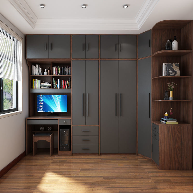 转角衣柜90度出租用卧室一体组合拐角柜子带电脑桌现代简约大衣橱