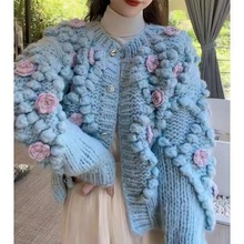 2022秋季新款毛衣温柔风森系手工立体花朵上衣女sweater