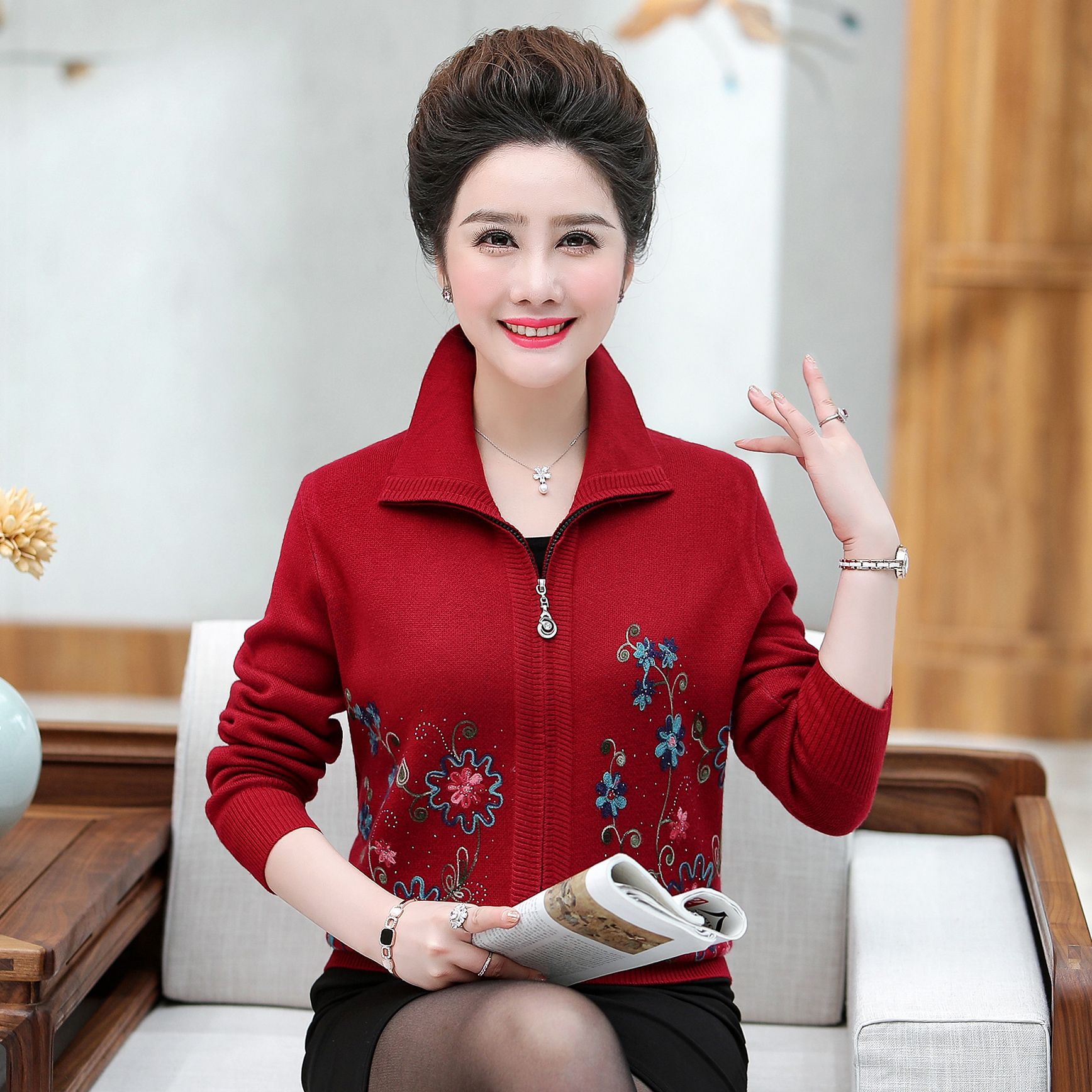 老太太春装外套老人衣服妈妈装奶奶老年人针织开衫女60岁70春秋装
