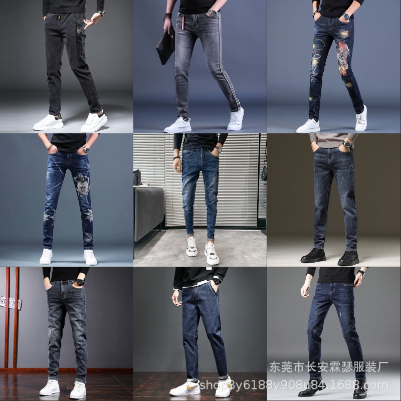 Mens Jeans Guangzhou Factory Men's Loose Straight-Leg Denim Trousers Miscellaneous Tail Goods in Stock First-Hand Supply