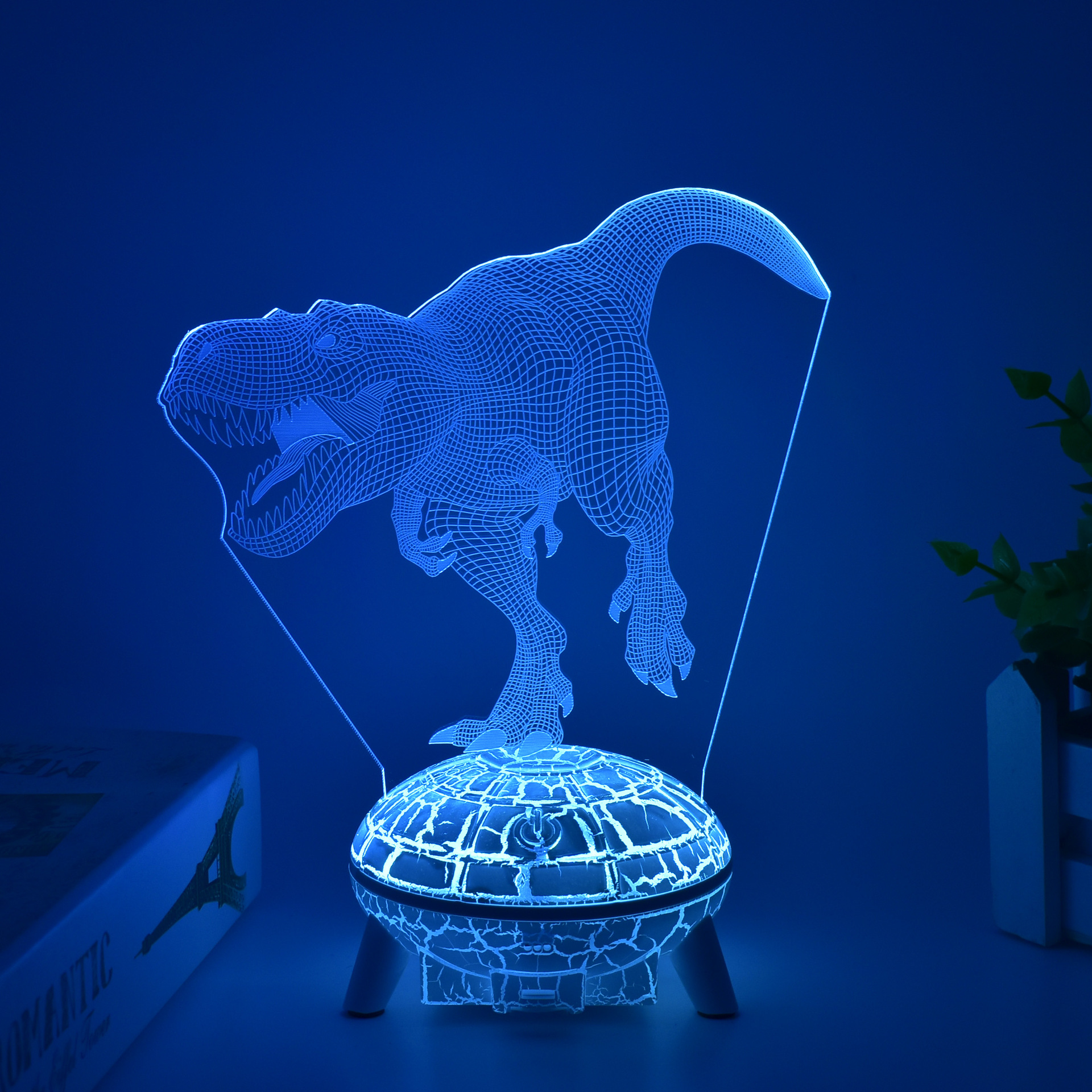 侏罗纪公园恐龙3d小夜灯遥控迅猛龙创意灯光画霸王龙摆件玩具礼物