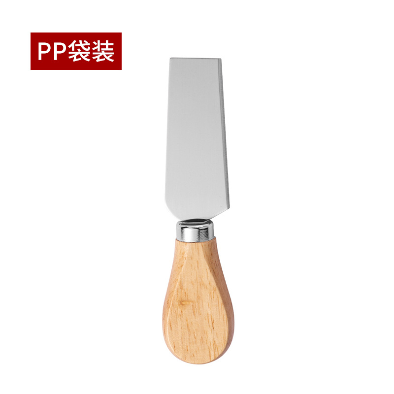 Stainless Steel Cheese Knife 4-Piece Set Rubber Wooden Handle Cream Cutter Pizza Cheese Knife Fork Cheese Knife Set