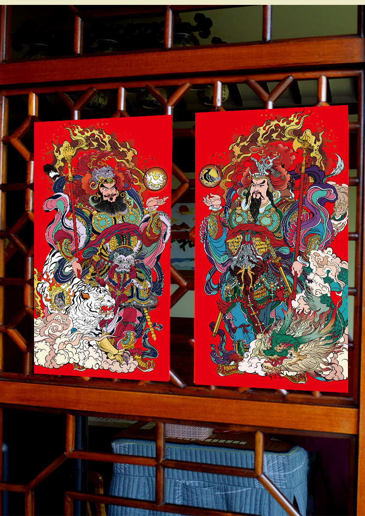门神贴画2022虎年春节过年大门装饰霸气龙虎神荼郁垒秦叔宝尉迟恭