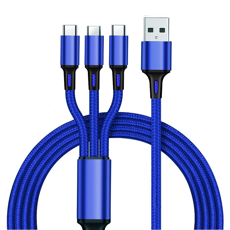 Nylon Woven Three-in-One Data Cable Multi-Head 2A Fast Charging Three-in-One Mobile Phone Charging Cable Logo Small Gift Wholesale