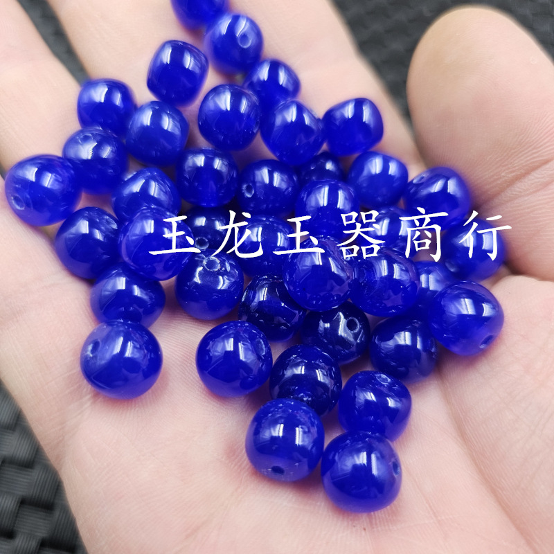 宝蓝色玛瑙老型珠玉石散珠蓝玉髓路路通手链项链饰品配件手工珠子