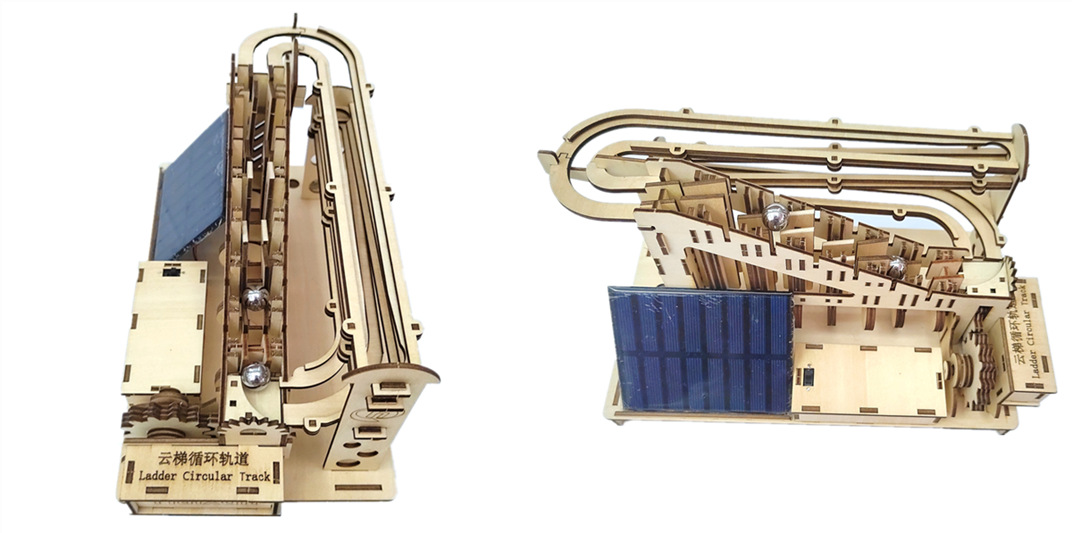 3d立体木质拼图 diy云梯轨道滚珠模型儿童成人益智太阳能拼装玩具
