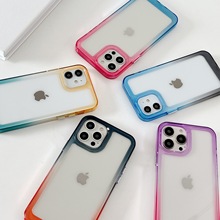 新款iphone15手机壳渐变tpu双色透明壳适用苹果16保护套ins风批发