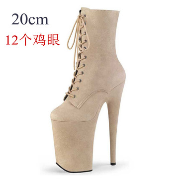 外贸绒面性感恨天高短靴20cm新款夜店模特走秀防水台钢管舞高跟鞋