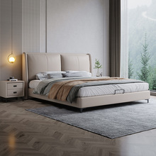 皮床意式极简轻奢真皮床现代简约双人主卧室大床1.8米1.5软包婚床