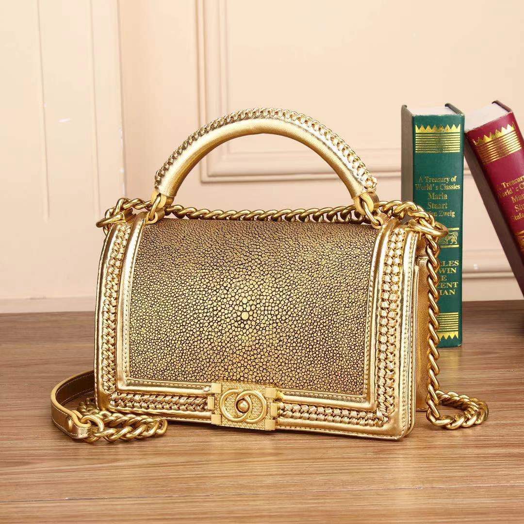 厂家定制高端女包珍珠鱼链条包真皮轻奢魔鬼鱼手提包单肩斜挎包