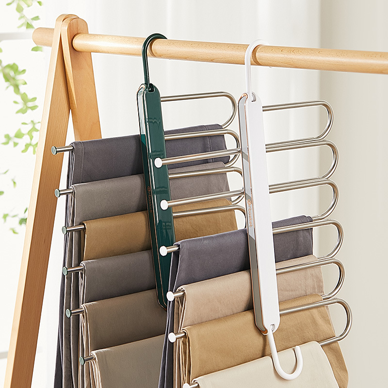 Side Multifunctional Pants Rack Multi-Layer Fold Pants Hanger Household Telescopic Organizing Rack Pants Hanger Storage Fantastic