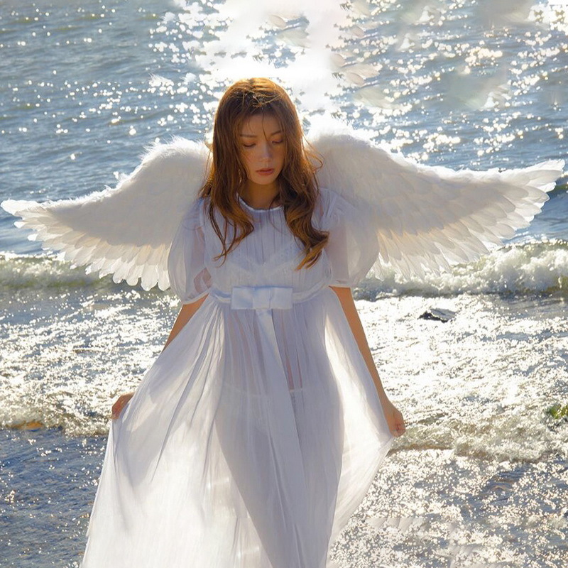 新款维密羽毛翅膀婚纱写真摄影舞台走秀演出白色羽毛翅膀道具拍照