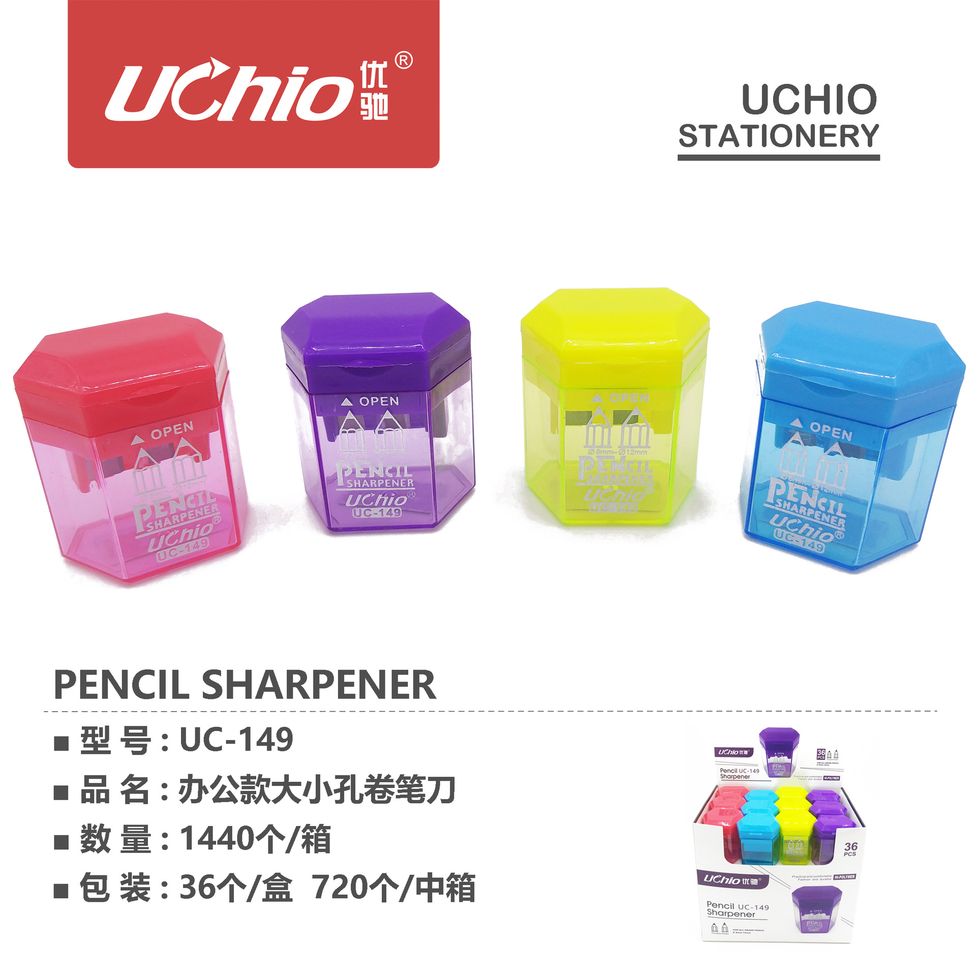 Popular Fashion Creative Easy-to-Use Portable Office Large Hole Transparent Pencil Sharpener Pencil Shapper Pen Planer