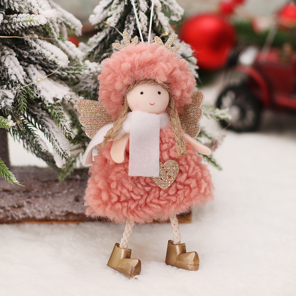 Mingguan Christmas Decorations Wool Lamb Angel Girl with Wings Pendant Doll Baby Ornaments Kindergarten Gifts