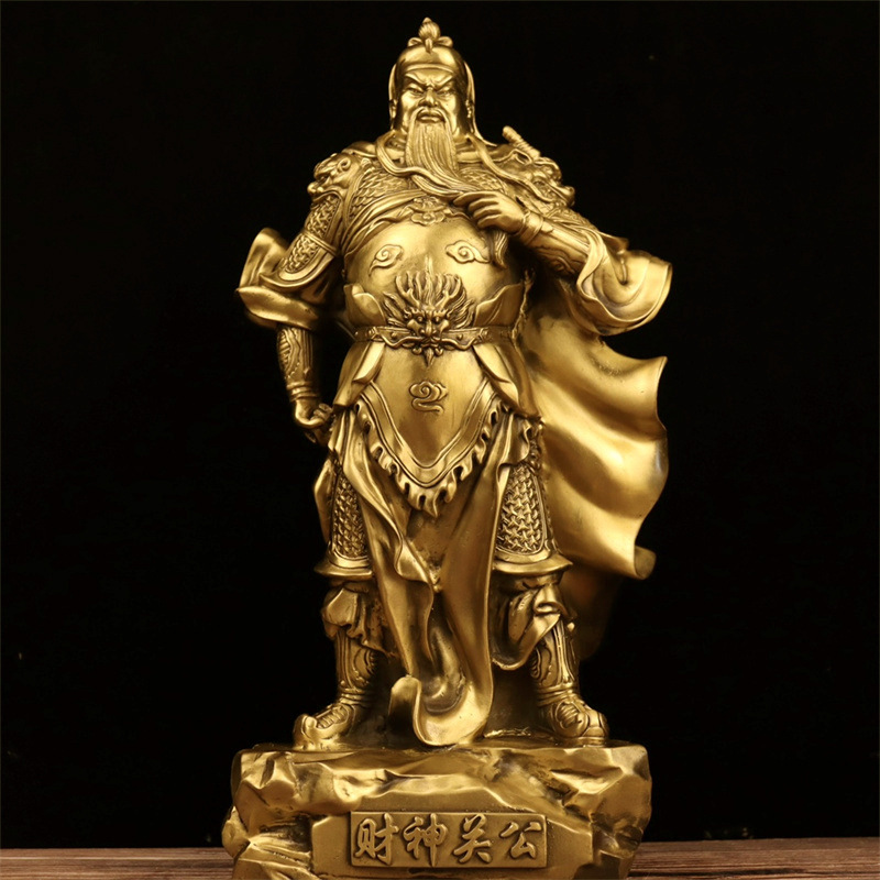黄铜关公财神像黄铜提刀关公战袍关公家居公司开业供奉工艺品摆件