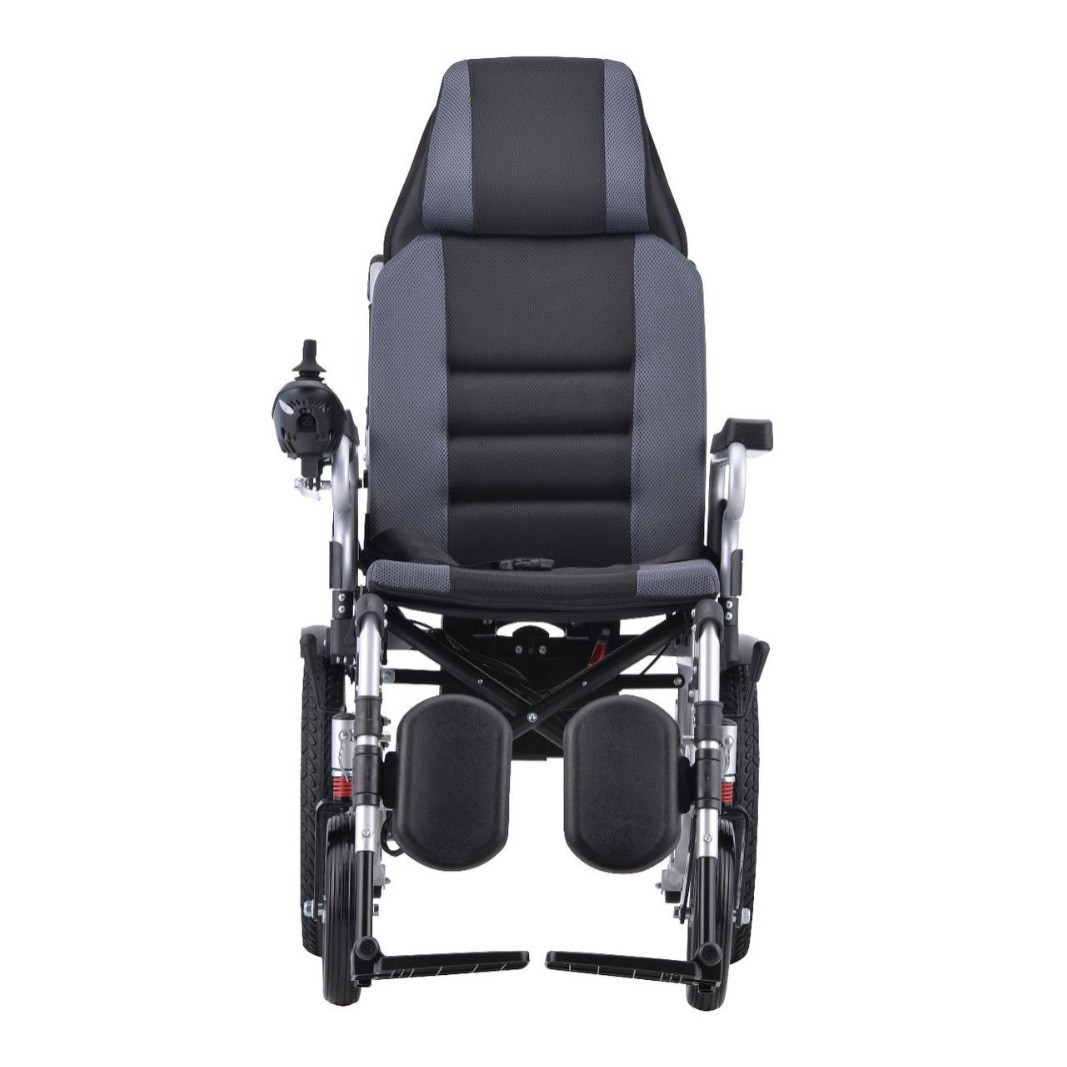 外贸老年人轻便可躺可调节高靠背铁材质长续航电动轮椅车减震跨境