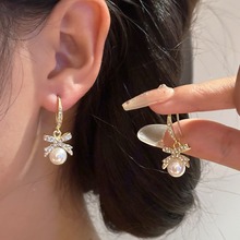 韩国轻奢珍珠蝴蝶结锆石耳环感高级气质耳饰品女爆款耳钉