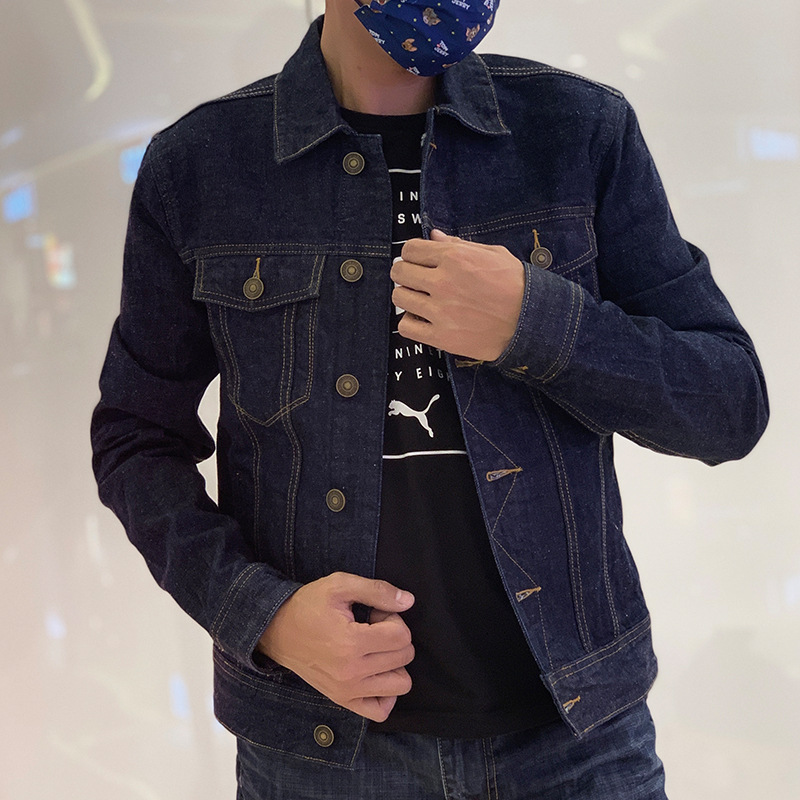 丹宁重磅牛仔夹克男复古纯棉原牛养牛款工装外套春秋冬季上衣衫