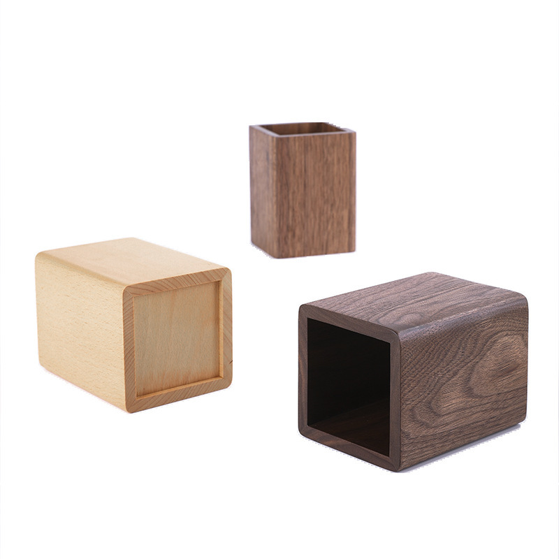 Solid Wood Creative Pen Holder Black Walnut Wooden Table Storage Box Minimalist Japanese Style Learning Office Stationery Gift