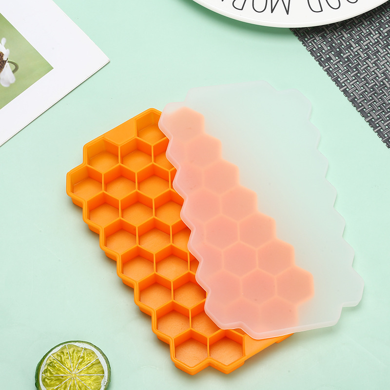 Pure Silicone Lidded Silicone Honeycomb Ice Tray 37 Grid Honeycomb Ice Cube Mold Silicone Ice Cube Ice Cream Ice Cube Box