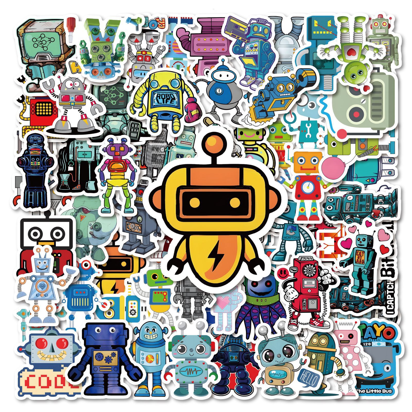 62张跨境新款robot机器人涂鸦贴纸个性卡通diy滑板行李箱防水贴画